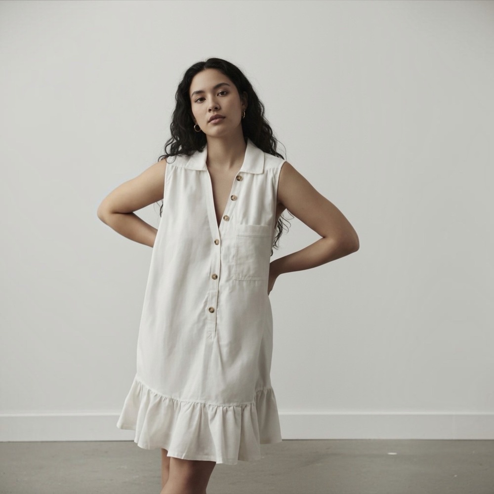 Pilcro Anthropologie XL Sleeveless V-Neck Linen Blend Flounce Mini Dress